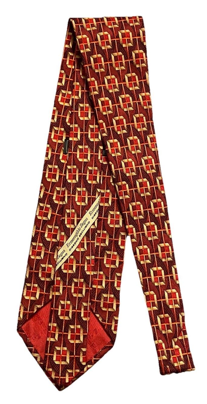 Ermenegildo Zegna Tie Necktie 100% Silk Geometric Art Deco Italy 56.5" L 3.75" W - Picture 2 of 7